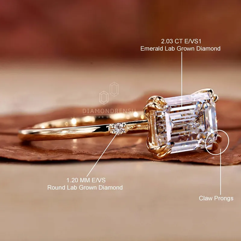 East to West Emerald Cut Lab Created Diamond Engagement Ring view 9