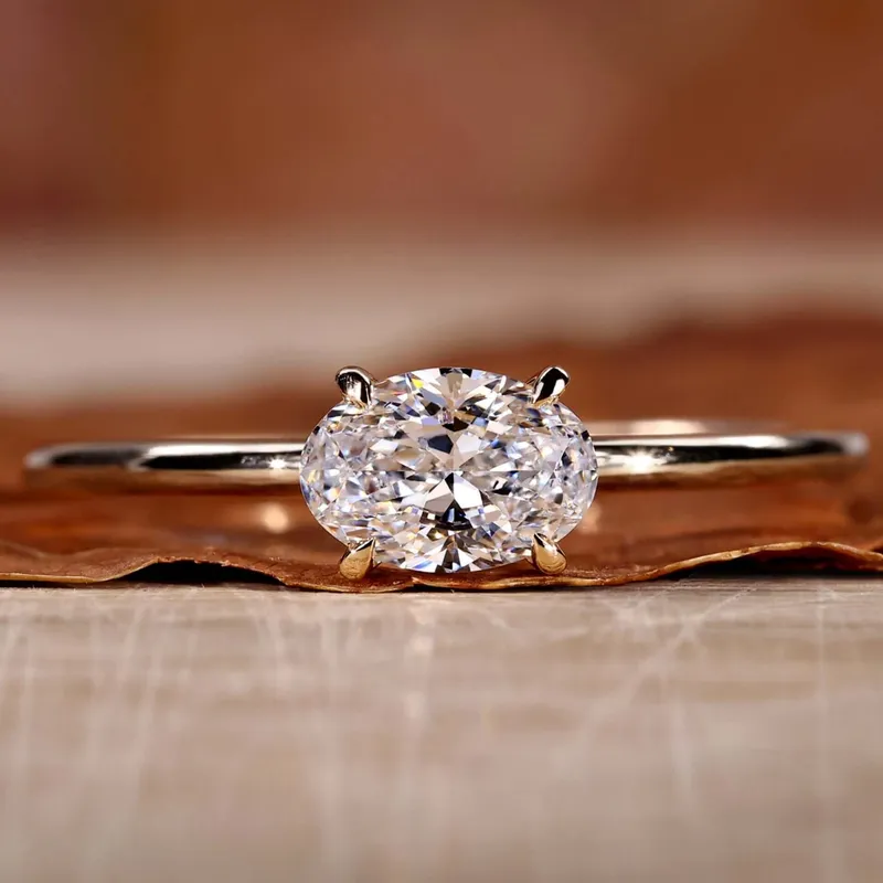 East to West Set Oval Diamond Solitaire Engagement Ring for Women oval cut engagement ring
