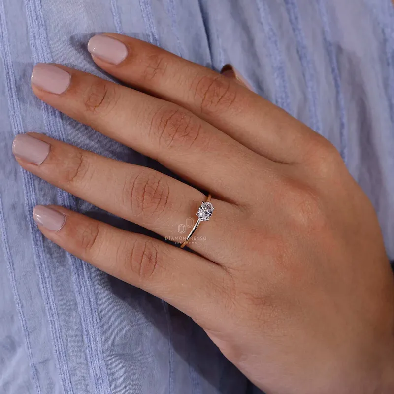 East to West Set Oval Diamond Solitaire Engagement Ring for Women vy 7
