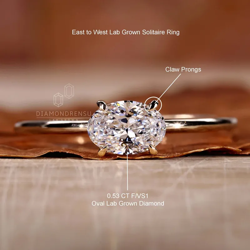 East to West Set Oval Diamond Solitaire Engagement Ring for Women vy 9