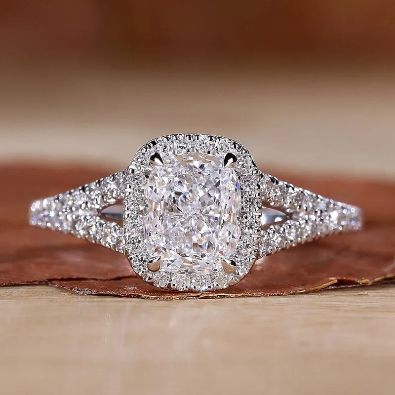 Elongated Cushion Cut Diamond Halo Engagement Ring cushion cut engagement ring