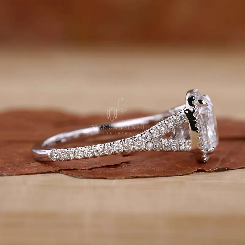 Elongated Cushion Cut Diamond Halo Engagement Ring view 3