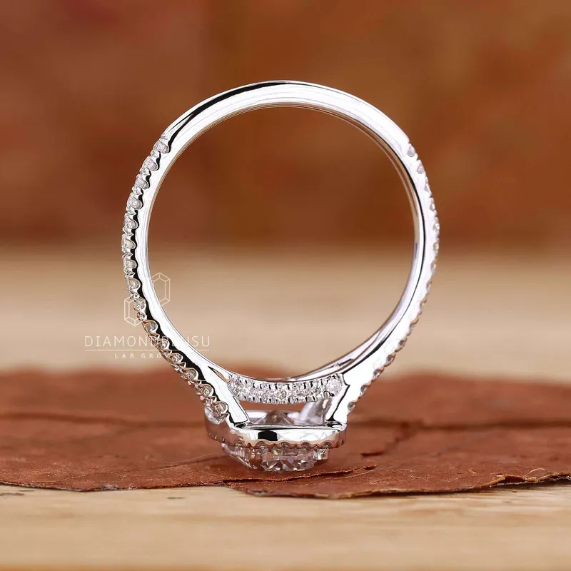 Elongated Cushion Cut Diamond Halo Engagement Ring view 6