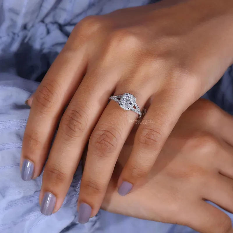 Elongated Cushion Cut Diamond Halo Engagement Ring view 8