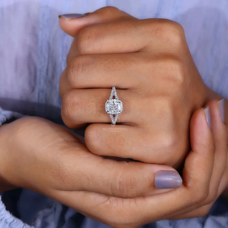 Elongated Cushion Cut Diamond Halo Engagement Ring view 5