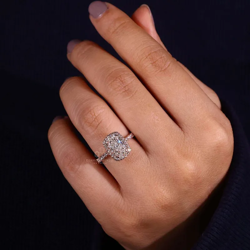 Elongated Cushion Cut Diamond Halo Engagement Ring vy 3