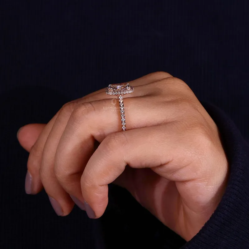Elongated Cushion Cut Diamond Halo Engagement Ring vy 6