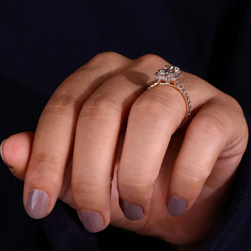 Elongated Cushion Cut Diamond Halo Engagement Ring vy 7