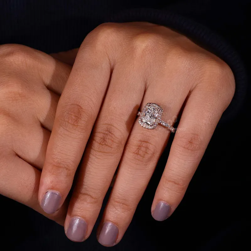 Elongated Cushion Cut Diamond Halo Engagement Ring vy 8