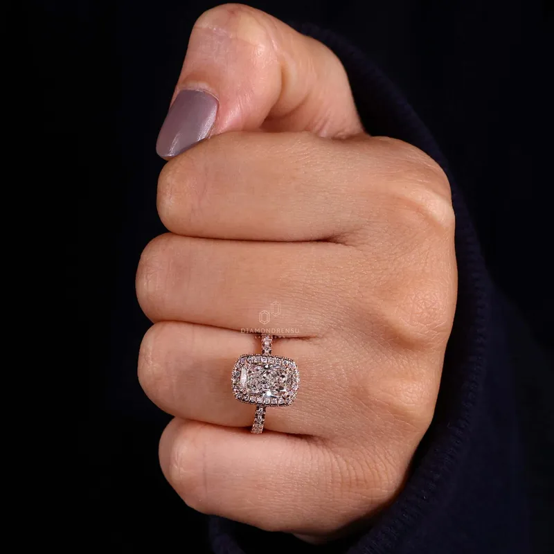 Elongated Cushion Cut Diamond Halo Engagement Ring vy 5