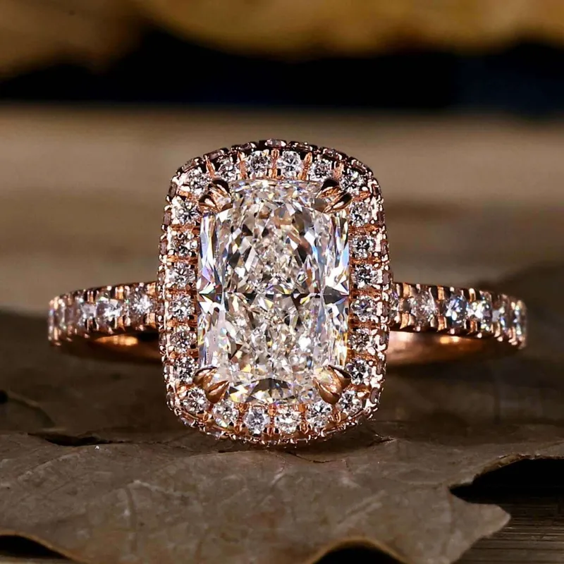 Elongated Cushion Cut Diamond Halo Engagement Ring cushion cut engagement ring