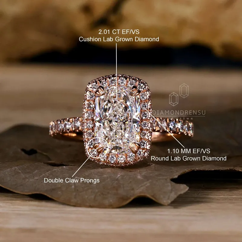 Elongated Cushion Cut Diamond Halo Engagement Ring vy 9
