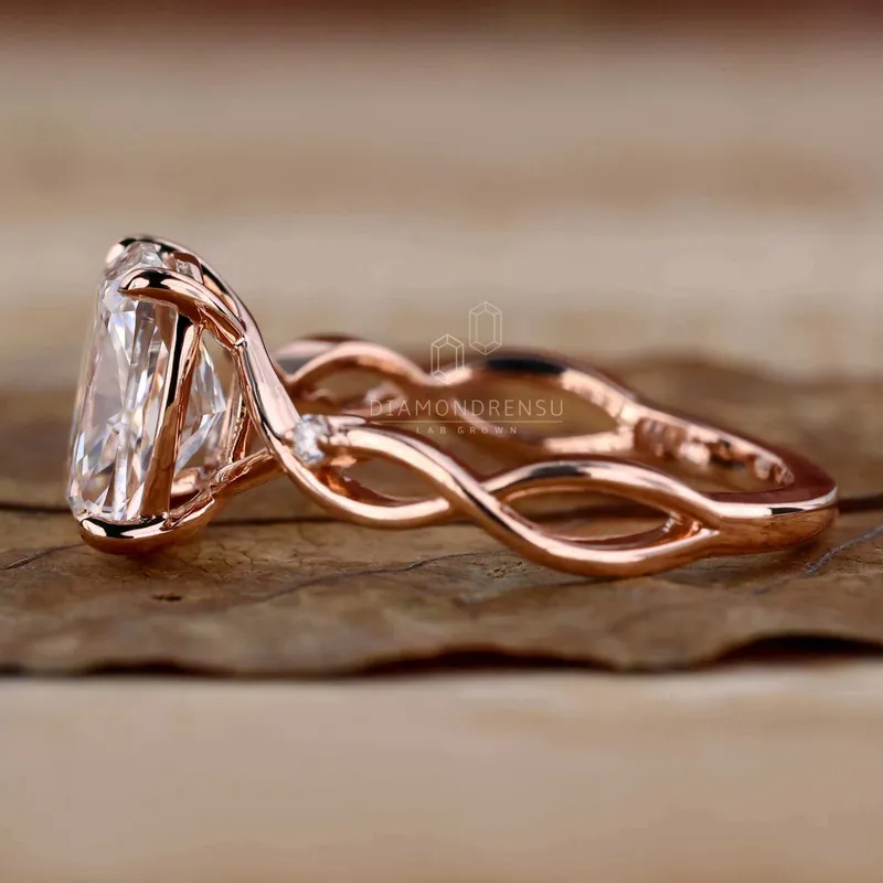 Elongated Cushion Cut Diamond Ring, Lab Grown Diamond Engagement Ring view 3