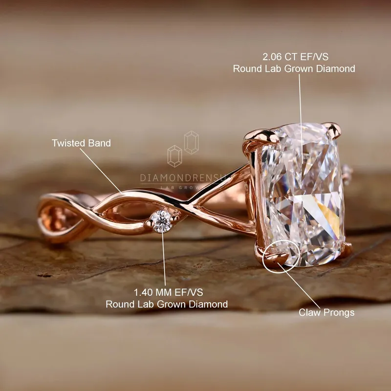 Elongated Cushion Cut Diamond Ring, Lab Grown Diamond Engagement Ring view 9