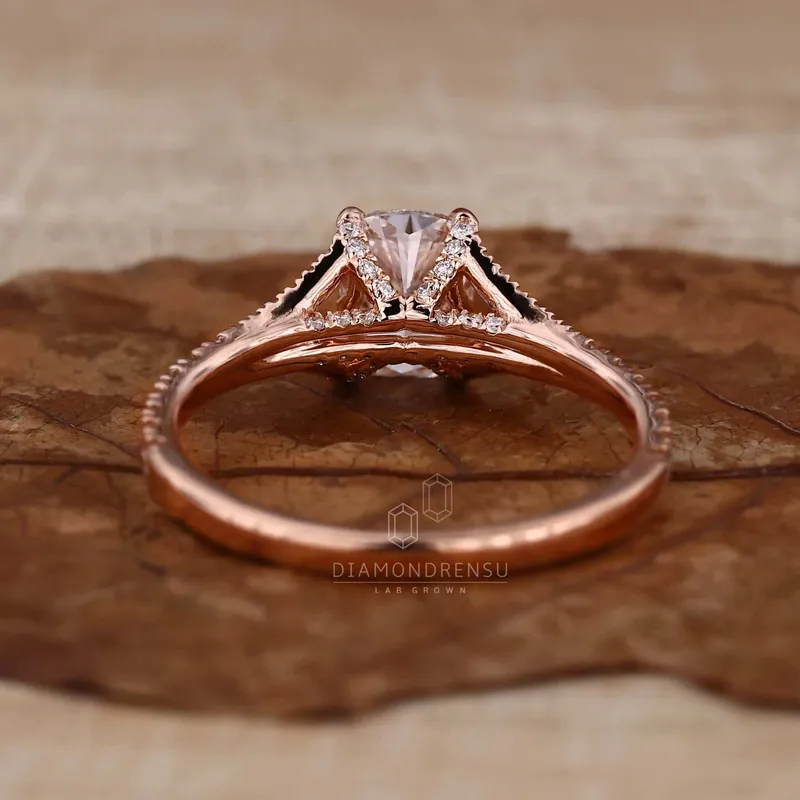 Elongated Cushion Cut Diamond Ring, Split Shank Pave Engagement Ring vy 6