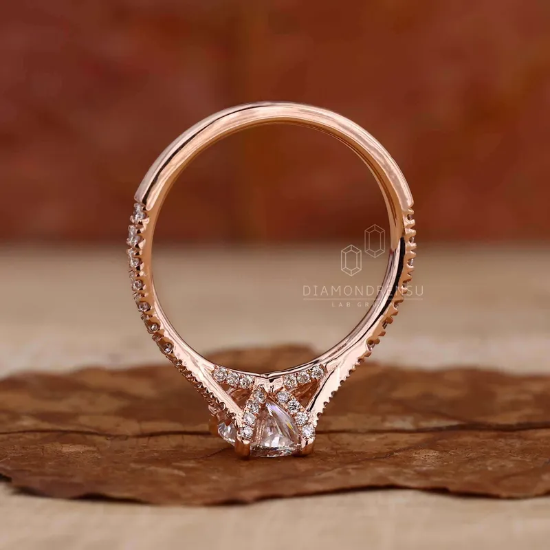 Elongated Cushion Cut Diamond Ring, Split Shank Pave Engagement Ring vy 3