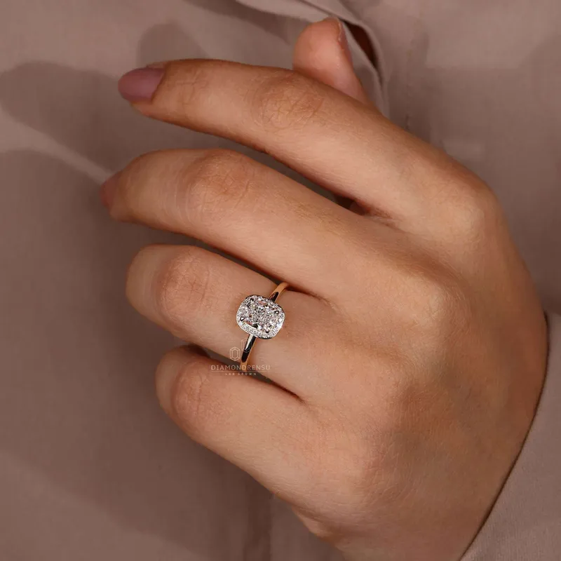 Elongated Cushion Cut Lab Created Diamond Halo Engagement Ring view 5