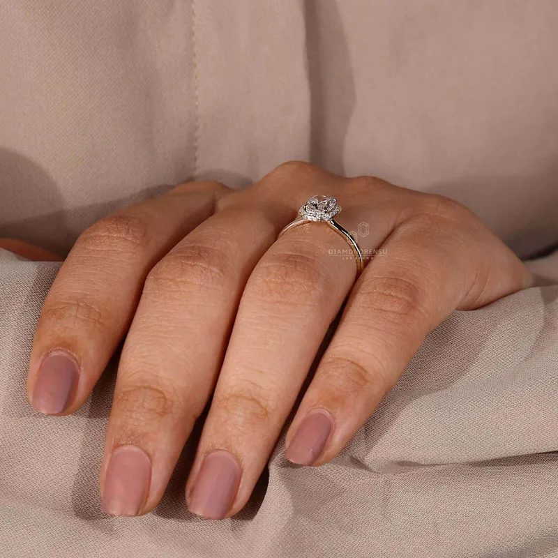 Elongated Cushion Cut Lab Created Diamond Halo Engagement Ring view 7