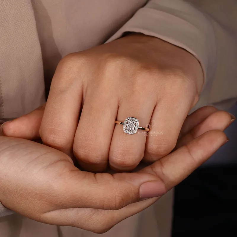 Elongated Cushion Cut Lab Created Diamond Halo Engagement Ring view 8