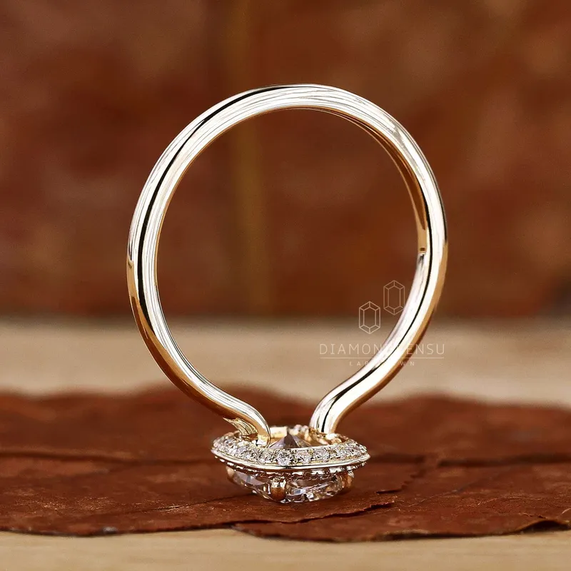 Elongated Cushion Cut Lab Created Diamond Halo Engagement Ring view 6