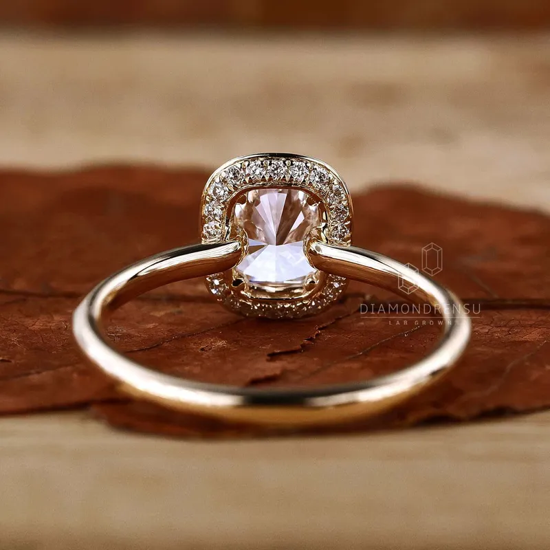 Elongated Cushion Cut Lab Created Diamond Halo Engagement Ring view 2