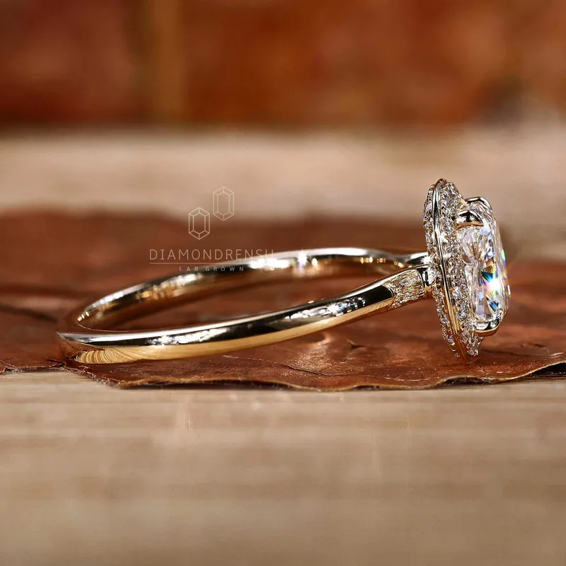 Elongated Cushion Cut Lab Created Diamond Halo Engagement Ring view 4