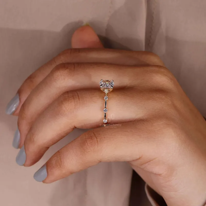 Elongated Cushion Cut Lab Grown Diamond Distance Pave Engagement Ring vy 7