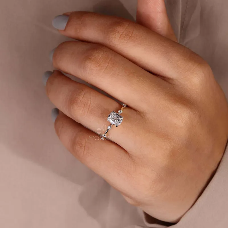 Elongated Cushion Cut Lab Grown Diamond Distance Pave Engagement Ring vy 3