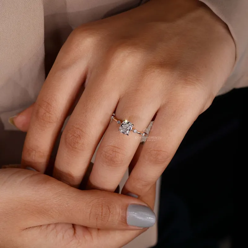 Elongated Cushion Cut Lab Grown Diamond Distance Pave Engagement Ring vy 5