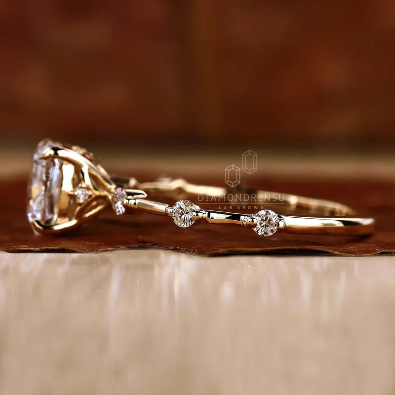 Elongated Cushion Cut Lab Grown Diamond Distance Pave Engagement Ring vy 2