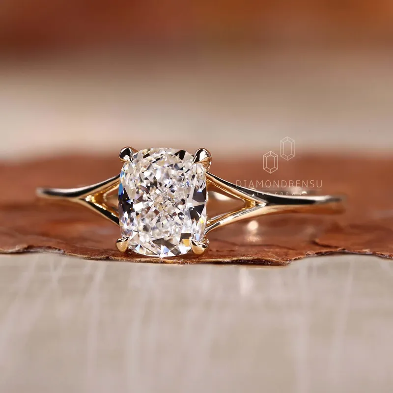 Elongated Cushion Cut Lab Grown Diamond Solitaire Engagement Ring view 3