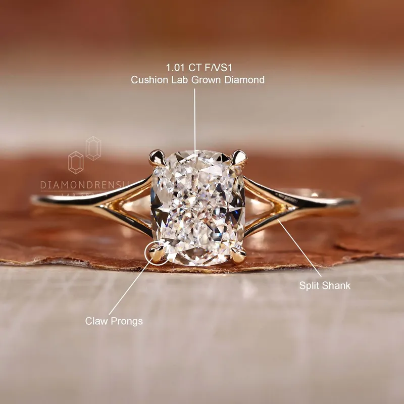 Elongated Cushion Cut Lab Grown Diamond Solitaire Engagement Ring view 9