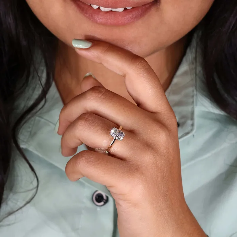 Elongated Cushion Cut Solitaire Engagement Ring in Lab Created Diamond view 2