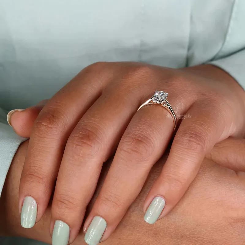 Elongated Cushion Cut Solitaire Engagement Ring in Lab Created Diamond view 8