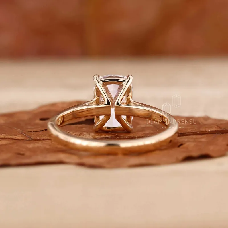 Elongated Cushion Cut Solitaire Engagement Ring in Lab Created Diamond view 6