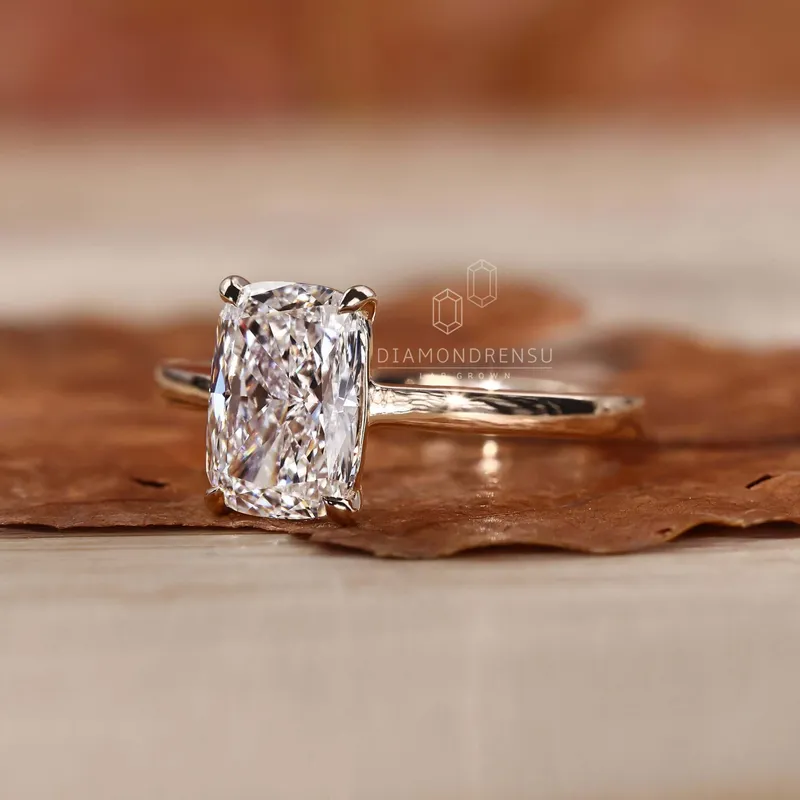 Elongated Cushion Cut Solitaire Engagement Ring in Lab Created Diamond view 5