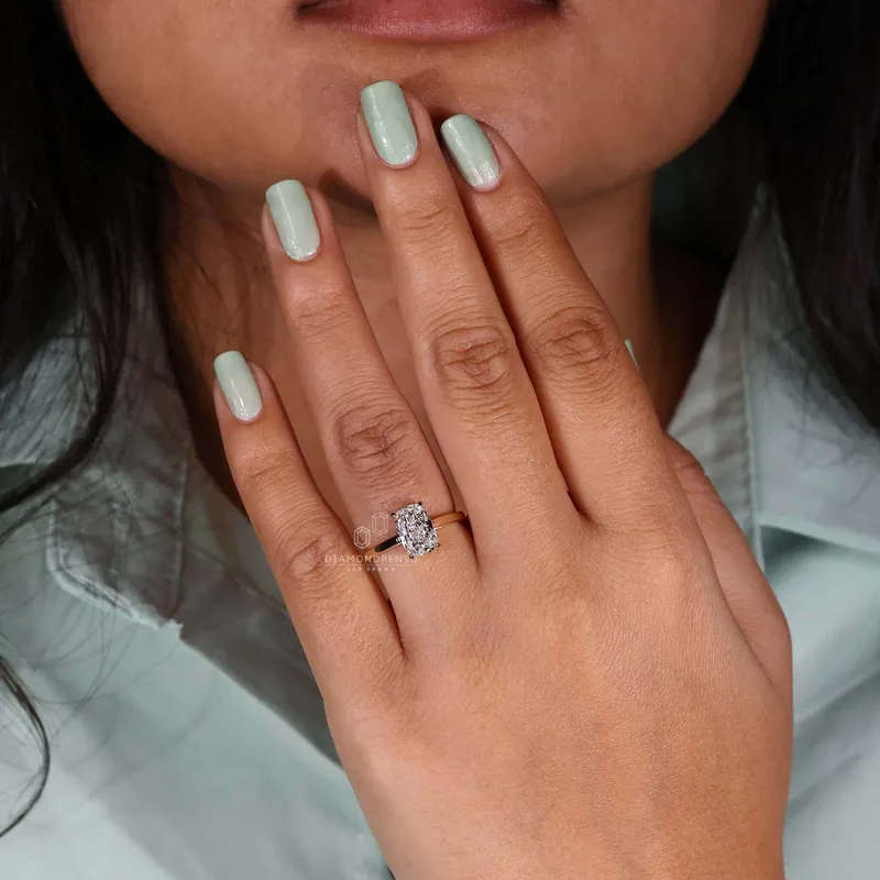 Elongated Cushion Cut Solitaire Engagement Ring in Lab Created Diamond view 7
