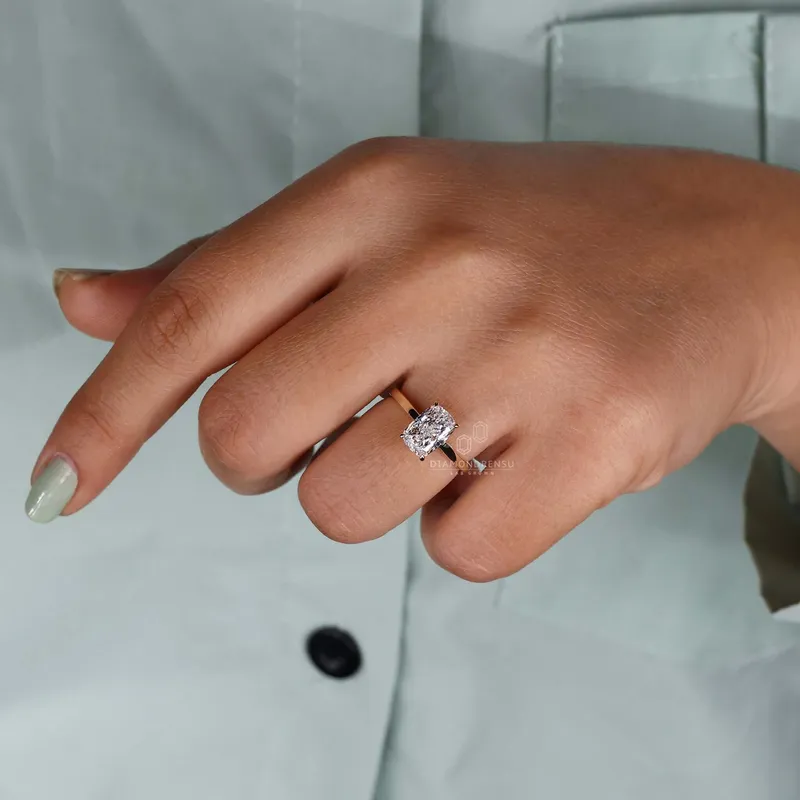 Elongated Cushion Cut Solitaire Engagement Ring in Lab Created Diamond view 4