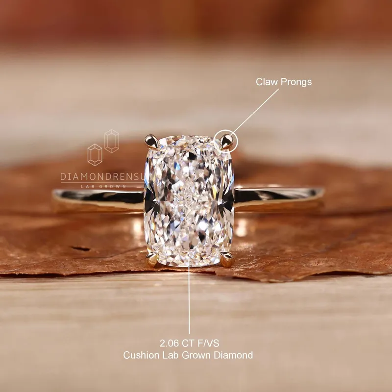 Elongated Cushion Cut Solitaire Engagement Ring in Lab Created Diamond view 9