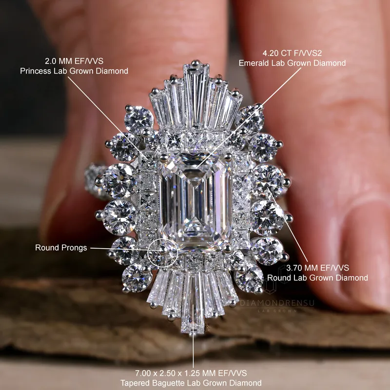 Emerald Cut Diamond Ring, 4.20 CT F/VVS2 Lab Created Diamond Engagement Ring, Celebrity Engagement Ring view 9