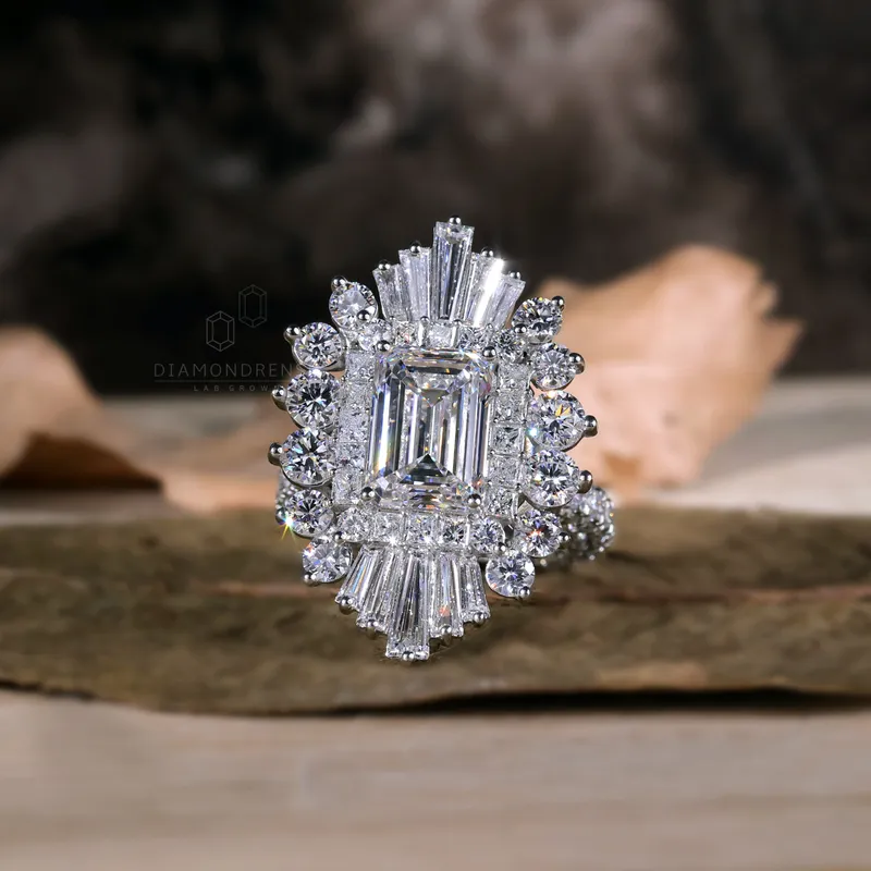 Emerald Cut Diamond Ring, 4.20 CT F/VVS2 Lab Created Diamond Engagement Ring, Celebrity Engagement Ring view 4
