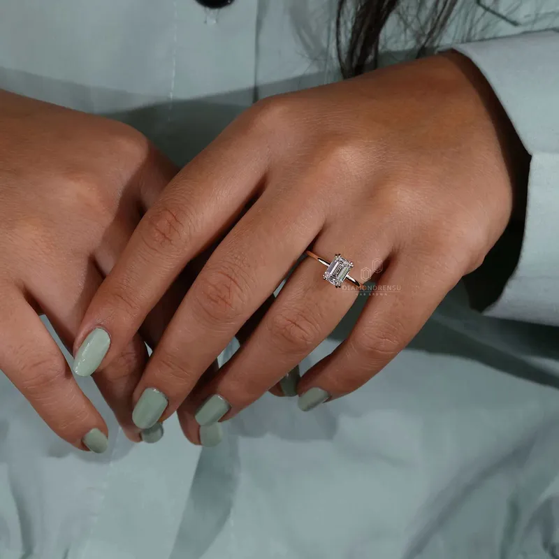 Emerald Cut Diamond Ring, Solitaire Engagement Ring vy 2