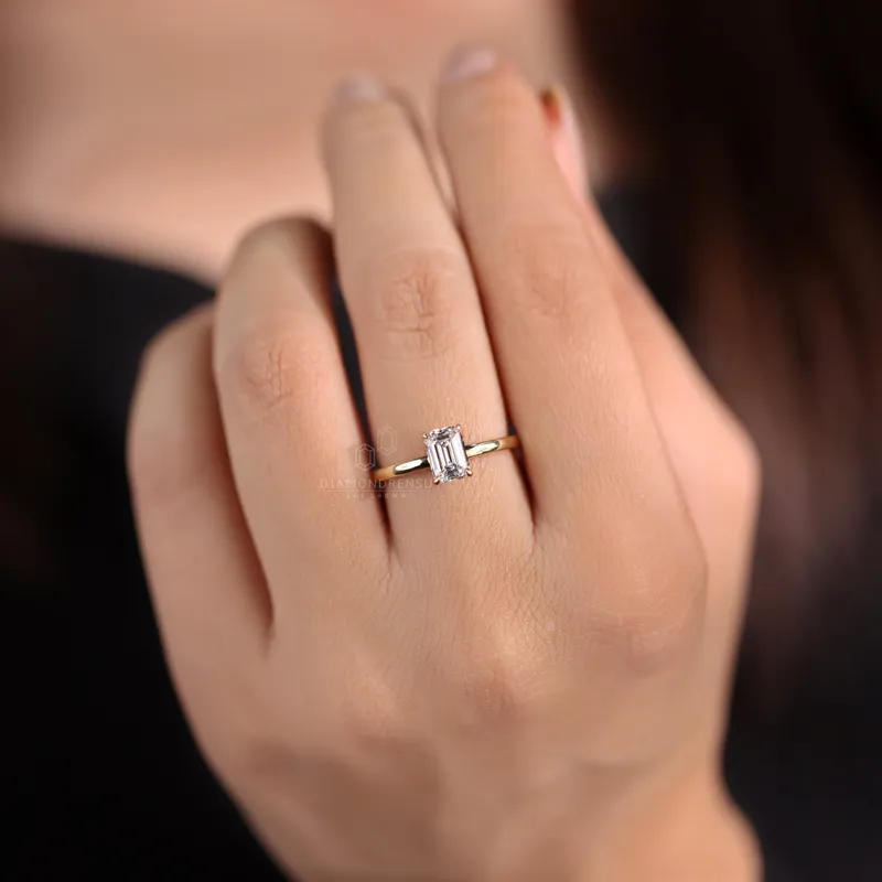 Emerald Cut Engagement Ring, 1.0 CT EF Lab Created Diamond Solitaire Ring, IGI Certified Diamond Engagement Ring view 7