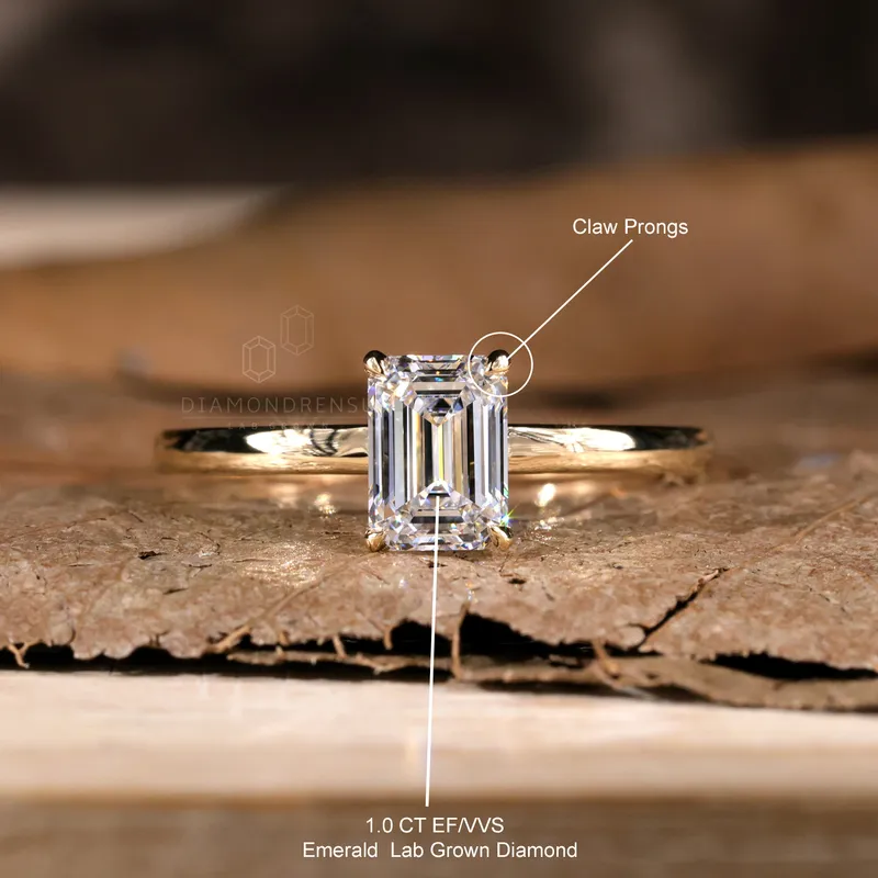 Emerald Cut Engagement Ring, 1.0 CT EF Lab Created Diamond Solitaire Ring, IGI Certified Diamond Engagement Ring view 8