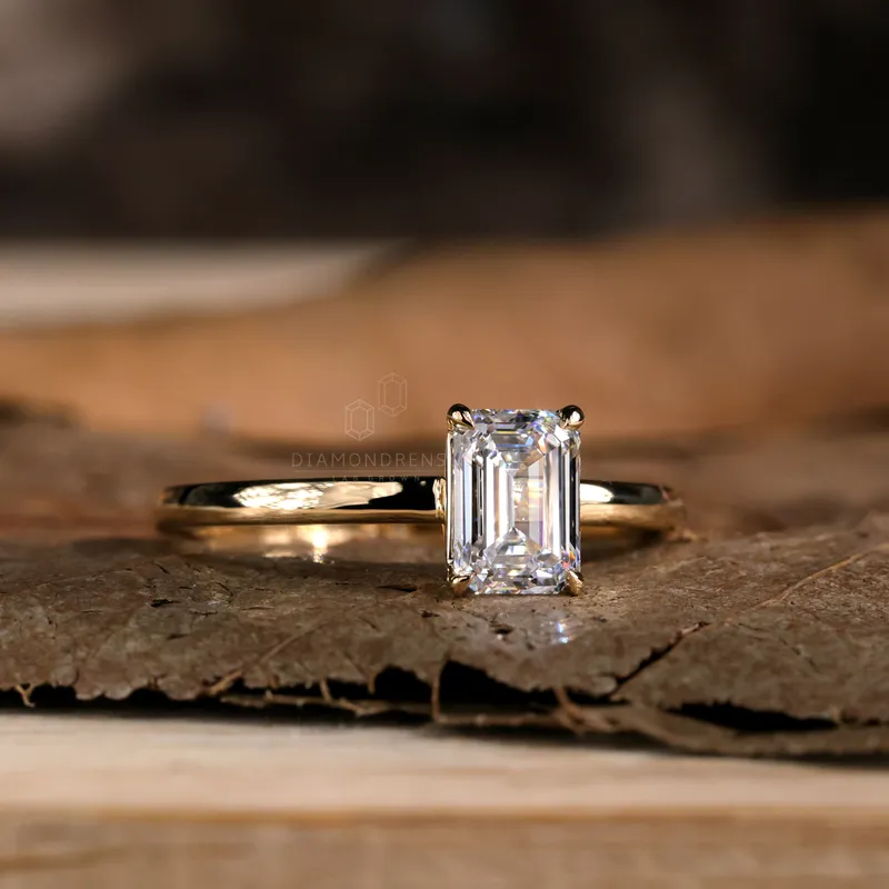 Emerald Cut Engagement Ring, 1.0 CT EF Lab Created Diamond Solitaire Ring, IGI Certified Diamond Engagement Ring view 3