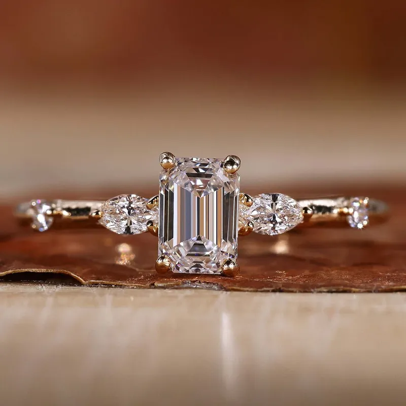 Emerald Cut Five Stone Lab Grown Diamond Engagement Ring emerald emerald cut engagement ring