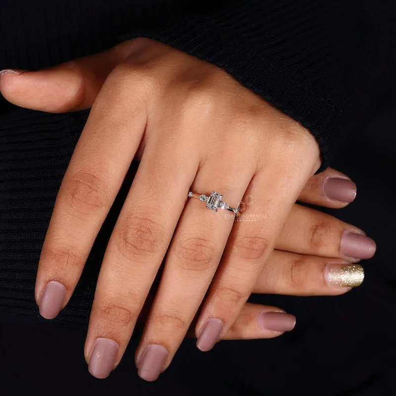 Emerald Cut Five Stone Lab Grown Diamond Engagement Ring view 5
