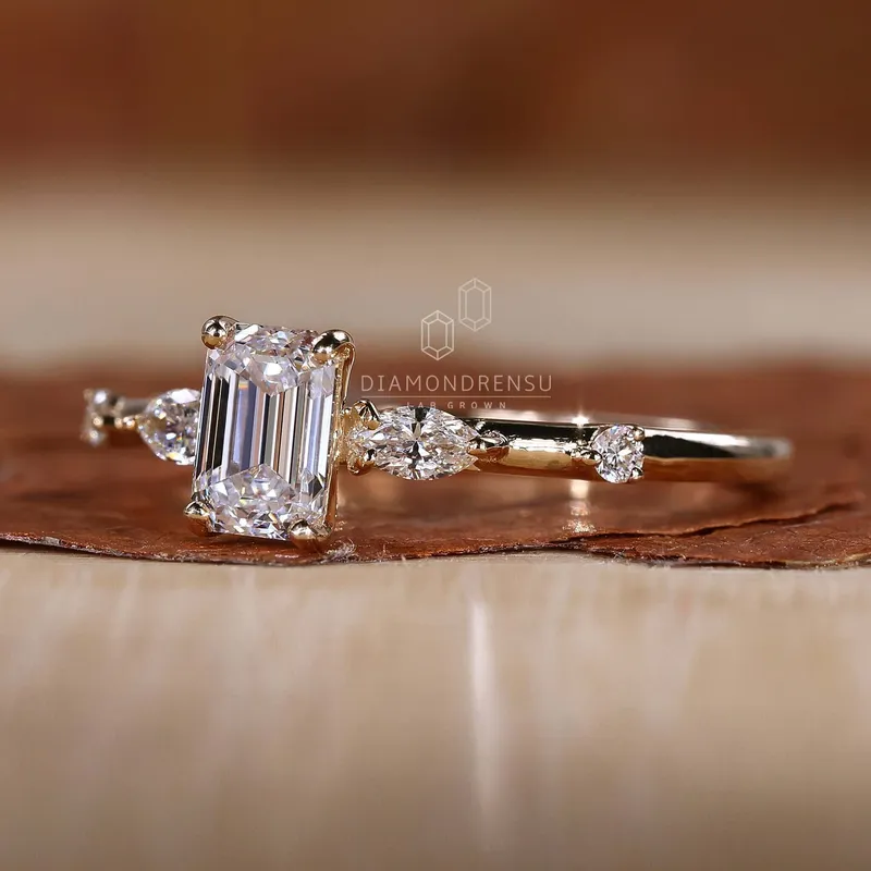 Emerald Cut Five Stone Lab Grown Diamond Engagement Ring view 2