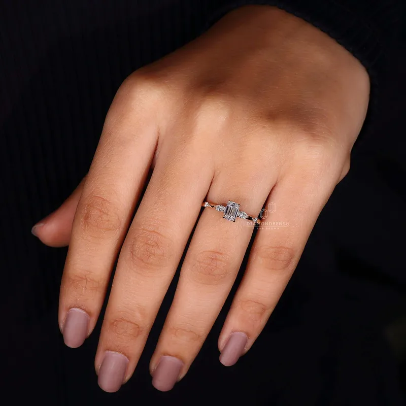 Emerald Cut Five Stone Lab Grown Diamond Engagement Ring view 3