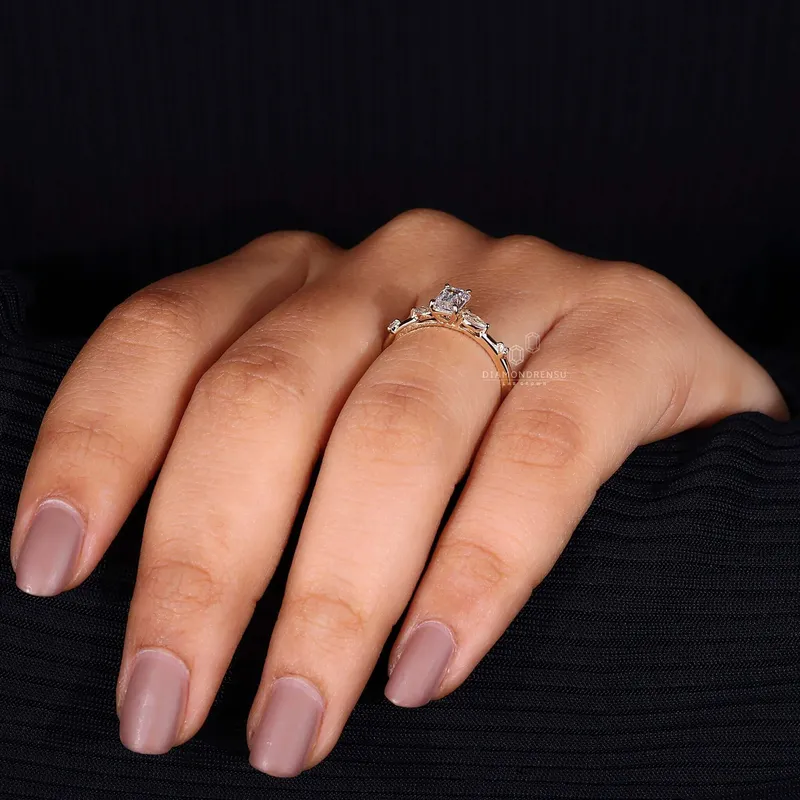 Emerald Cut Five Stone Lab Grown Diamond Engagement Ring view 7